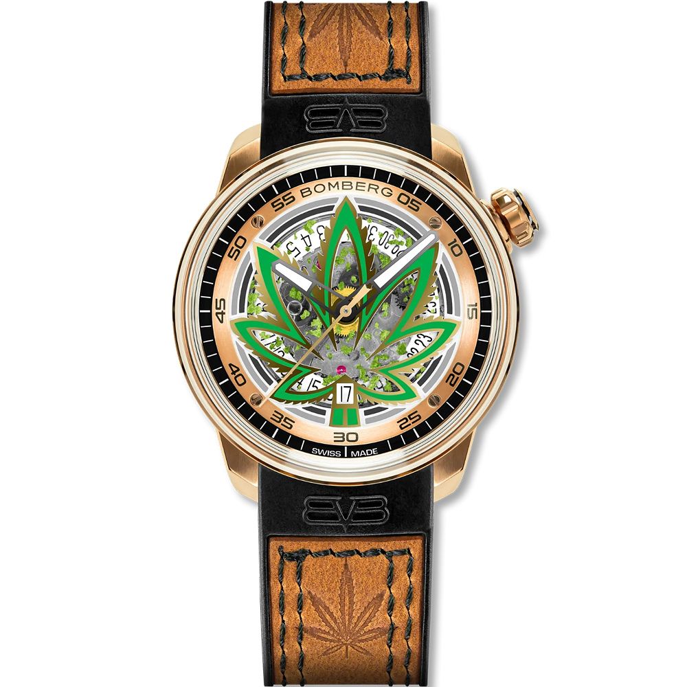 BOMBERG 炸彈錶 限量 BB-01 大麻葉圖騰機械錶-玫瑰金x咖啡 (CT43APGD.30-3.11)