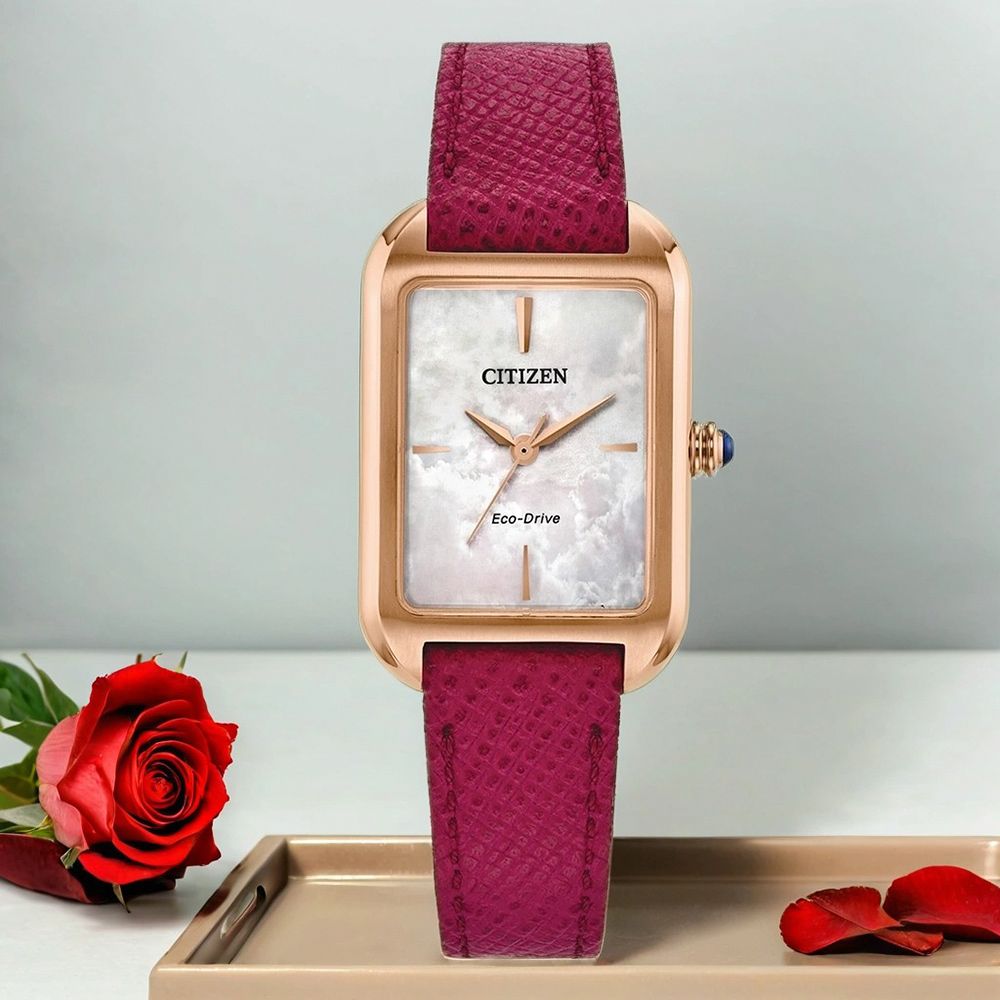 CITIZEN 星辰 L系列 光動能珍珠貝方形女錶-23.5x35mm  (EM1193-08D)