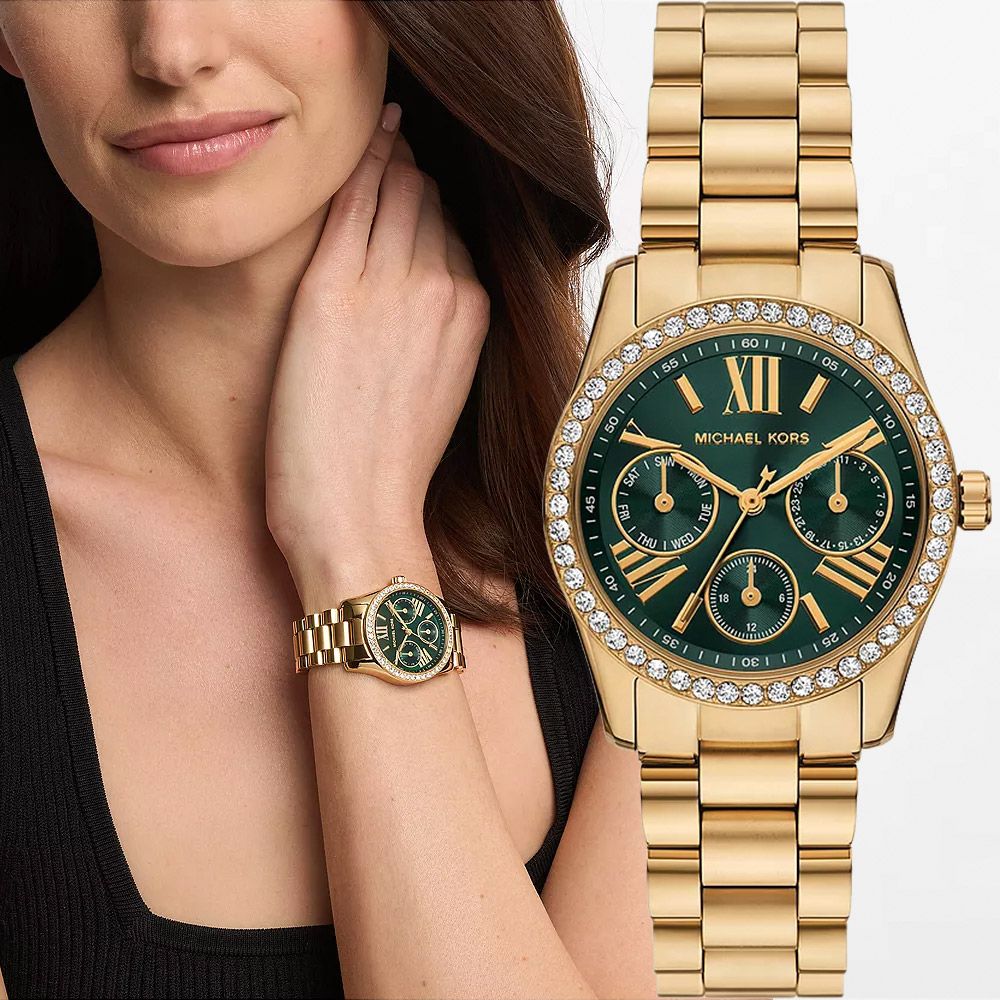 Michael Kors MK Lexington Lux 多功能晶鑽三眼女錶-33mm (MK4924)