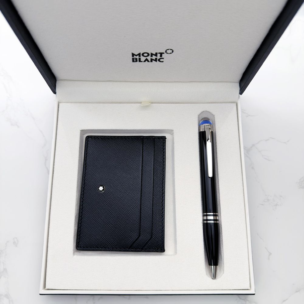 MONTBLANC星際行者原子筆及匠心5卡式黑色卡夾禮盒組