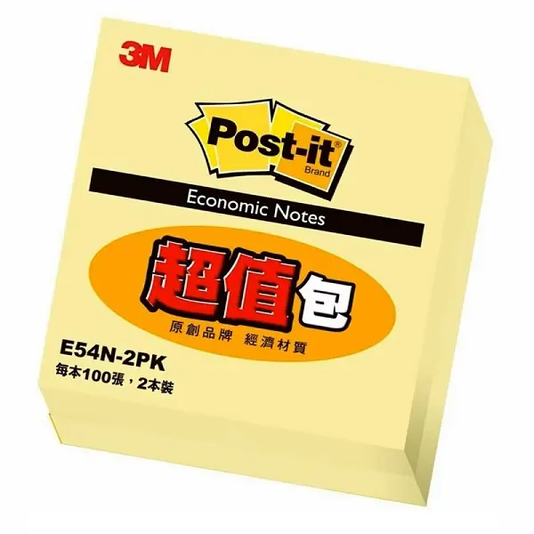 3M E54N-2PK 利貼便條紙經濟包/ 黃色