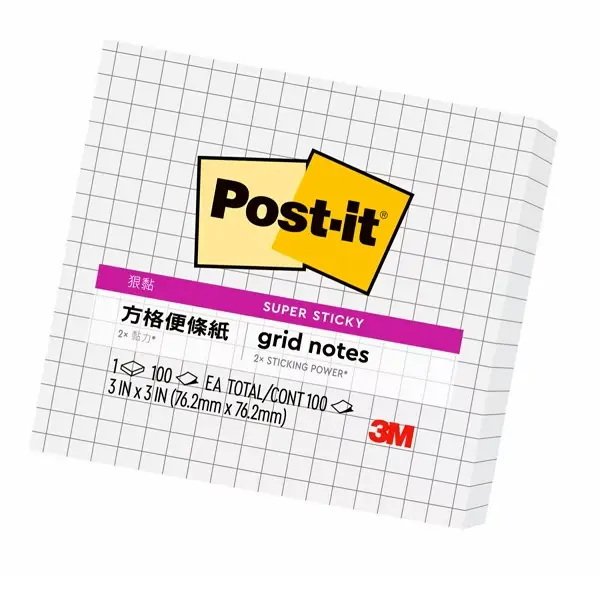 3M 633S-GRID 3"X3"狠黏便條紙/ 白色方格