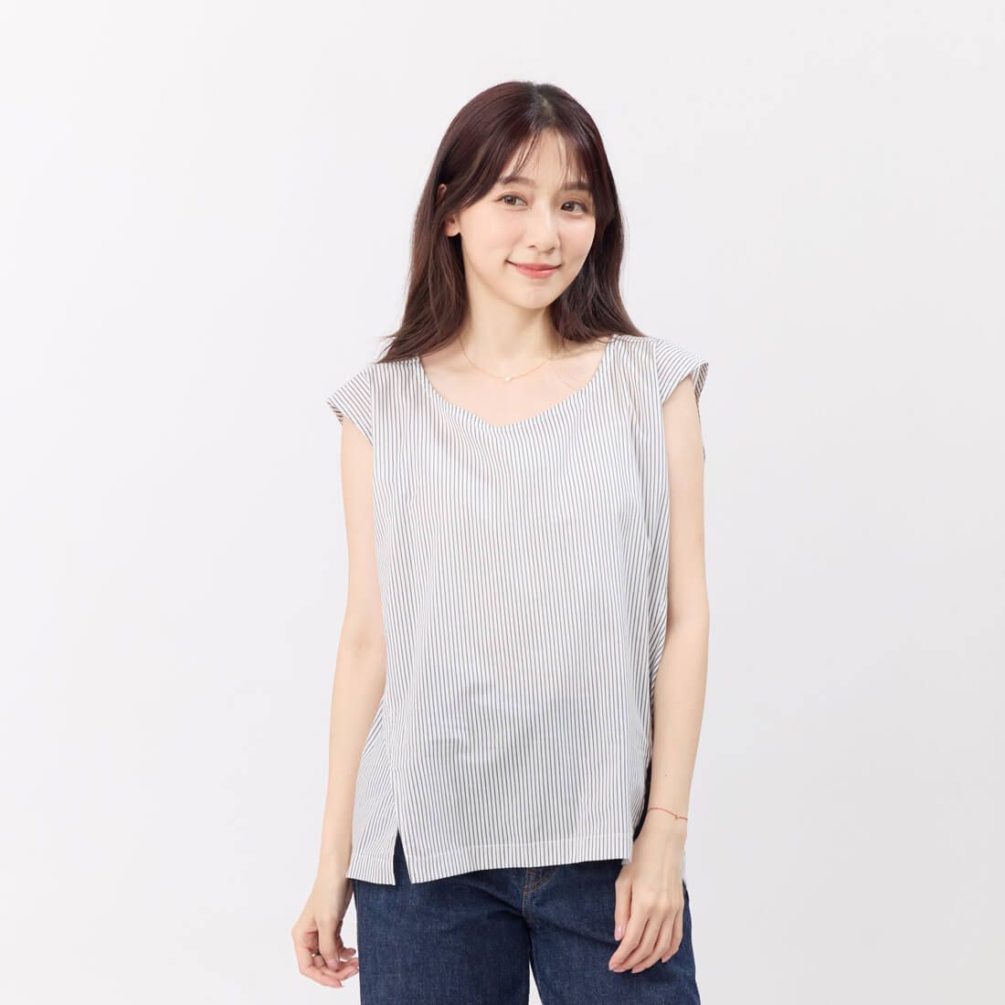 好我 so that's me Dolly無袖簡約棉質上衣/ 灰白直條 FREE SIZE