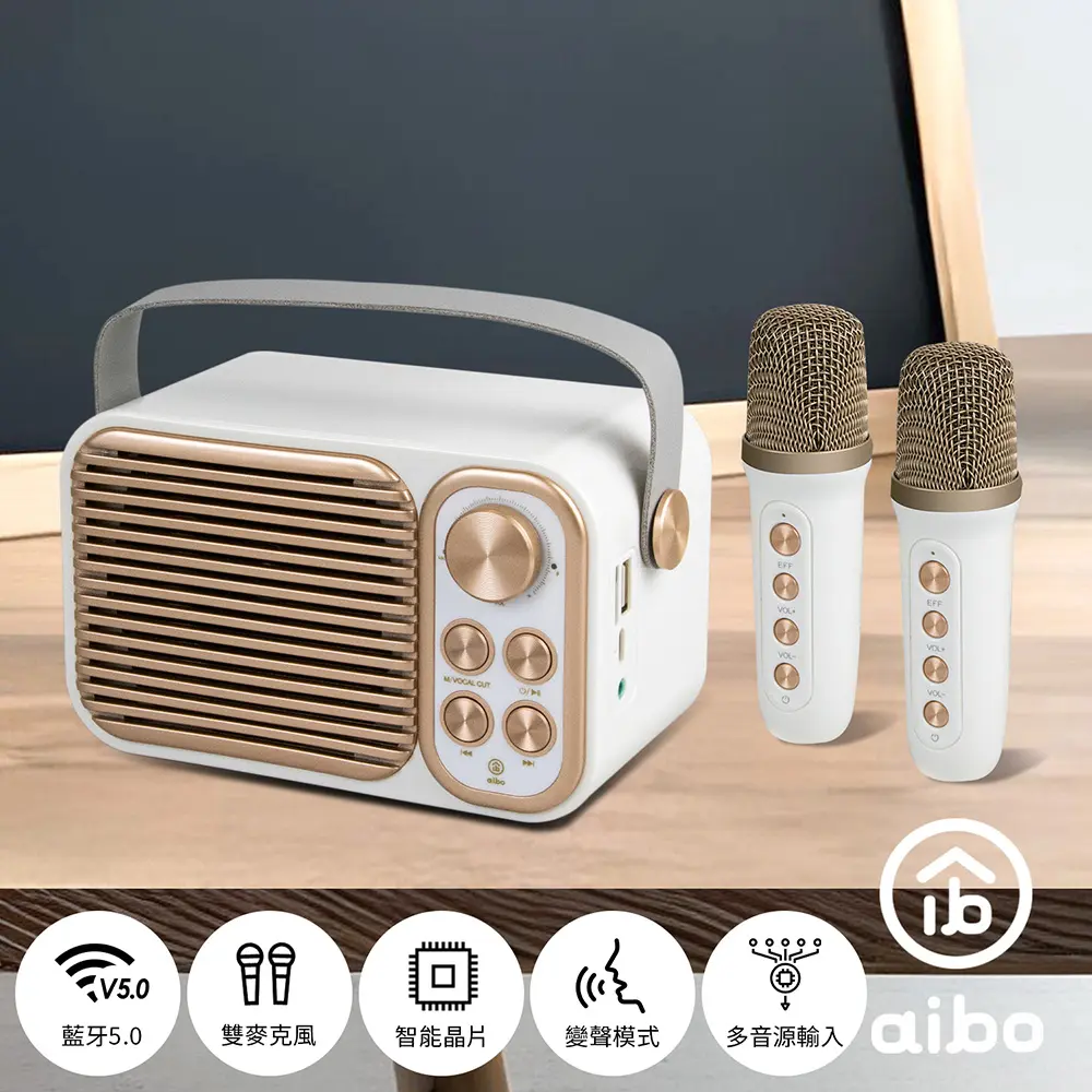aibo LXS3 經典復古 雙人對唱行動KTV 藍牙喇叭無線麥克風組/ 經典白