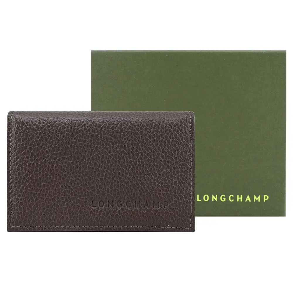 LONGCHAMP LE FOULONNÉ系列壓紋牛皮翻蓋名片夾(駝灰)/平行輸入