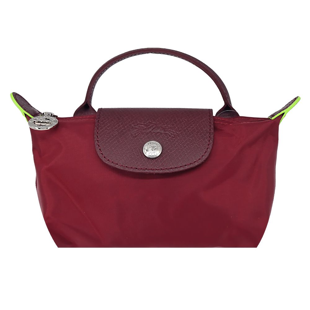 LONGCHAMP LE PLIAGE GREEN系列撞色再生尼龍手提水餃化妝包(紅石榴)/平行輸入