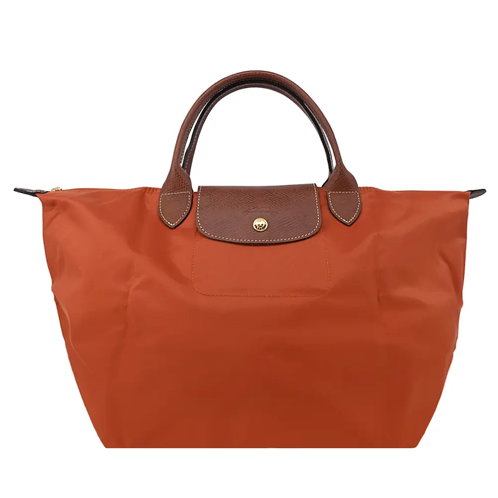 LONGCHAMP LE PLIAGE系列短把再生尼龍摺疊水餃包(中/磚紅)/平行輸入