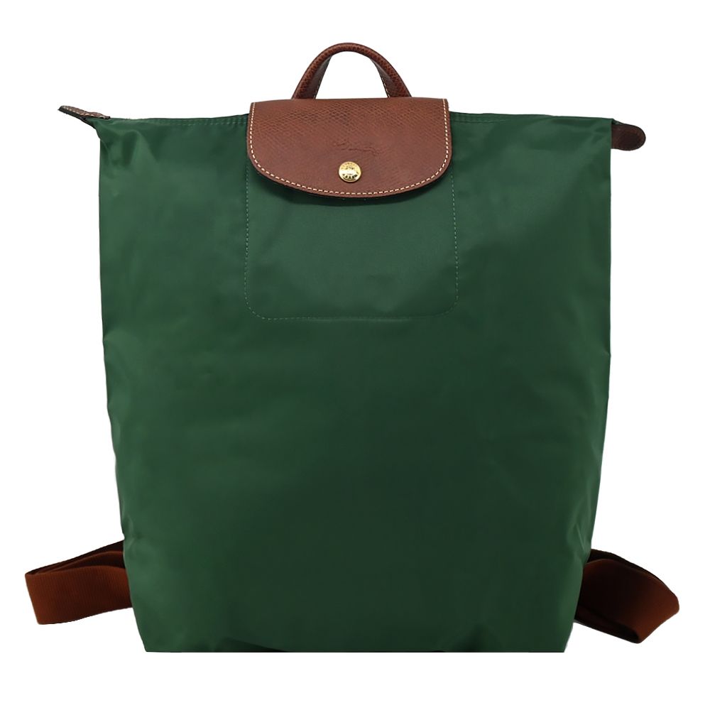 LONGCHAMP LE PLIAGE系列再生尼龍摺疊後背包(中/英式綠)/平行輸入
