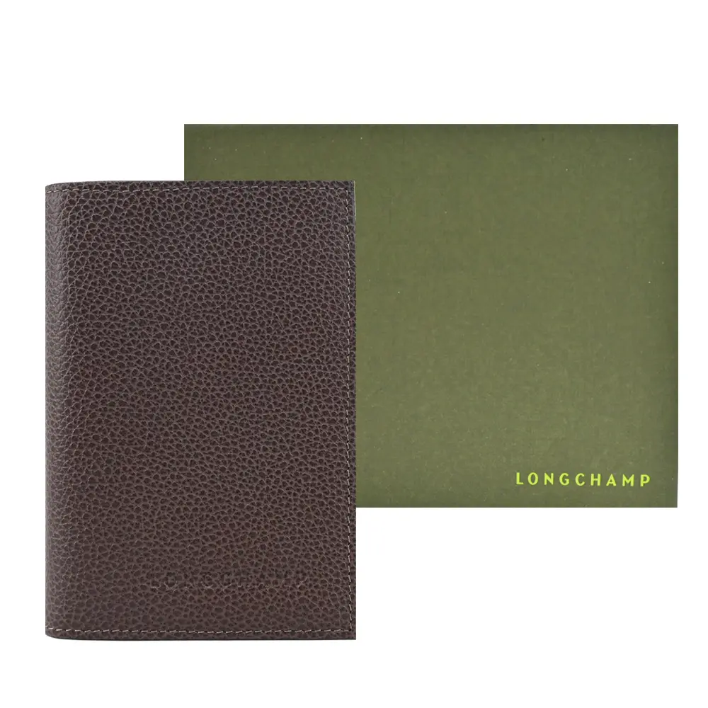 LONGCHAMP LE FOULONNÉ系列牛皮護照夾(駝灰)/平行輸入