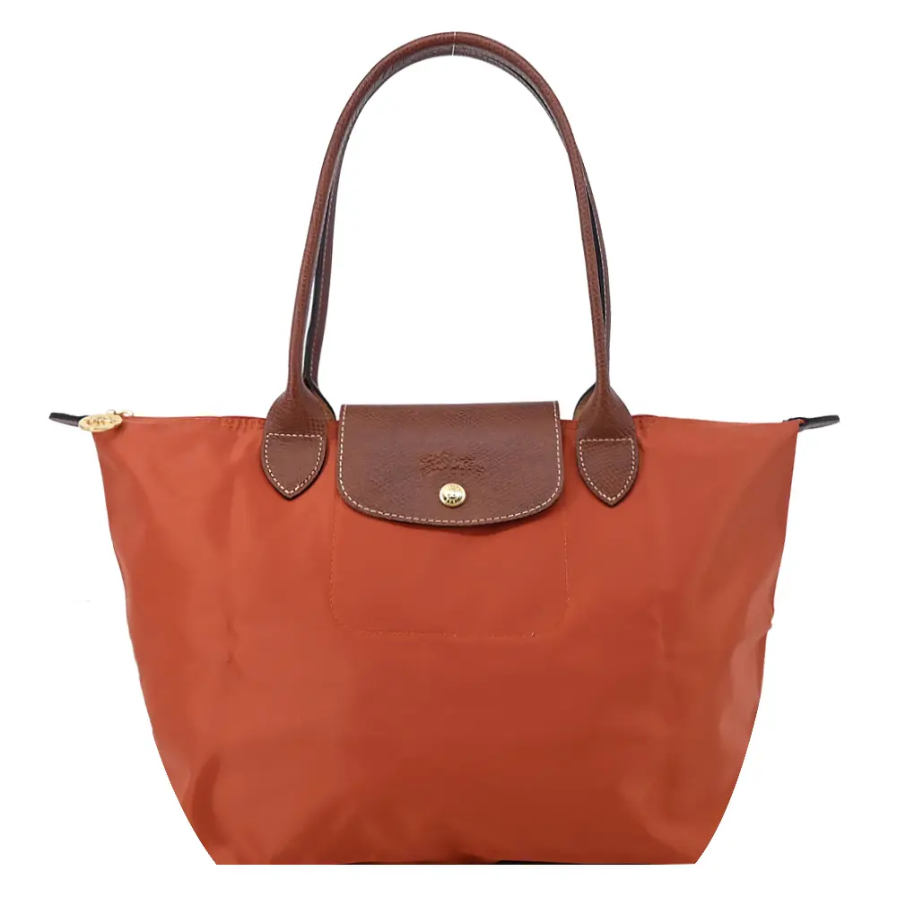 LONGCHAMP LE PLIAGE系列長把再生尼龍摺疊水餃包(中/磚紅)/平行輸入