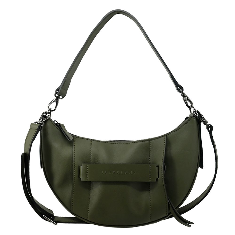 LONGCHAMP 3D系列小牛皮半月型兩用包(小/卡其綠)/平行輸入