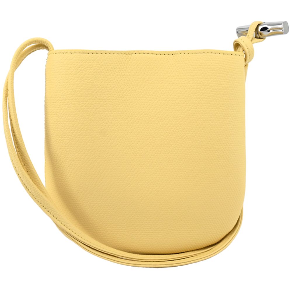 LONGCHAMP LE ROSEAU系列金屬竹節粒面牛皮雙肩帶斜背包(小/小雞黃)/平行輸入