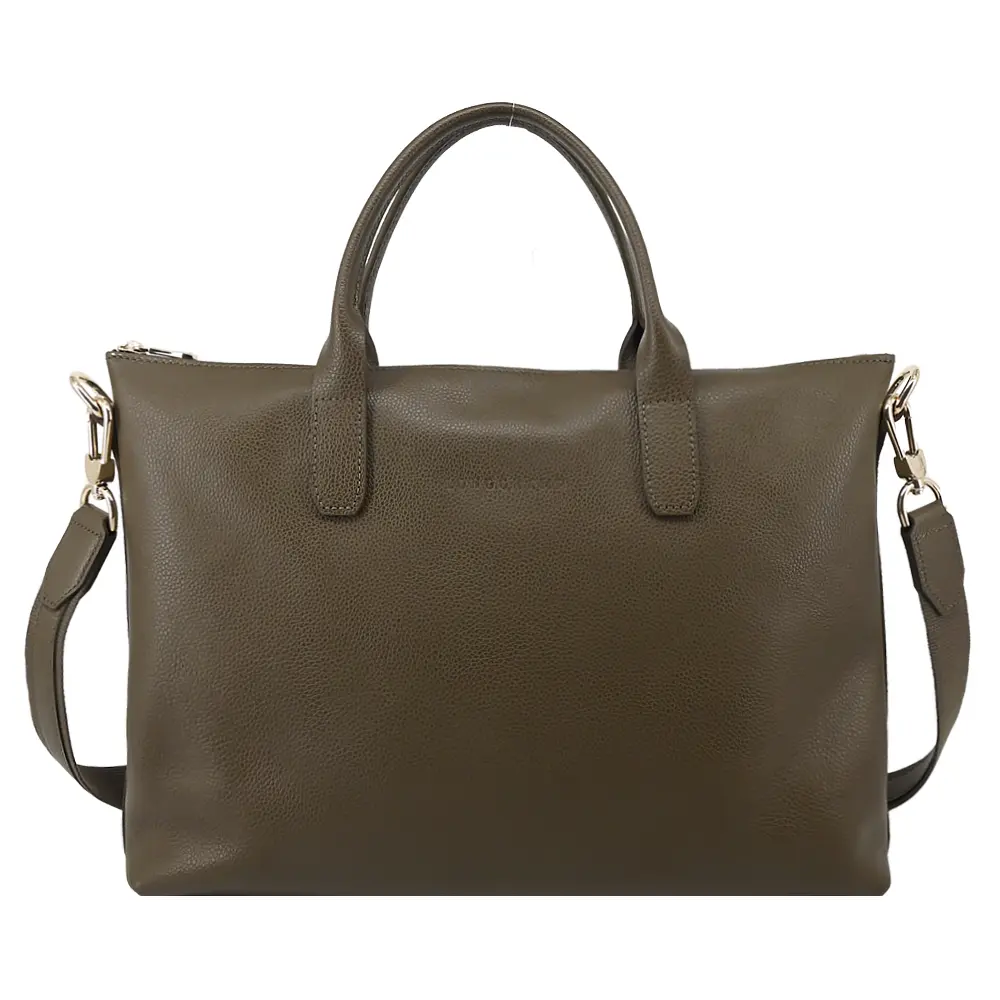 LONGCHAMP LE FOULONNÉ系列牛皮手提/斜背兩用公事包(小/酸豆綠)/平行輸入