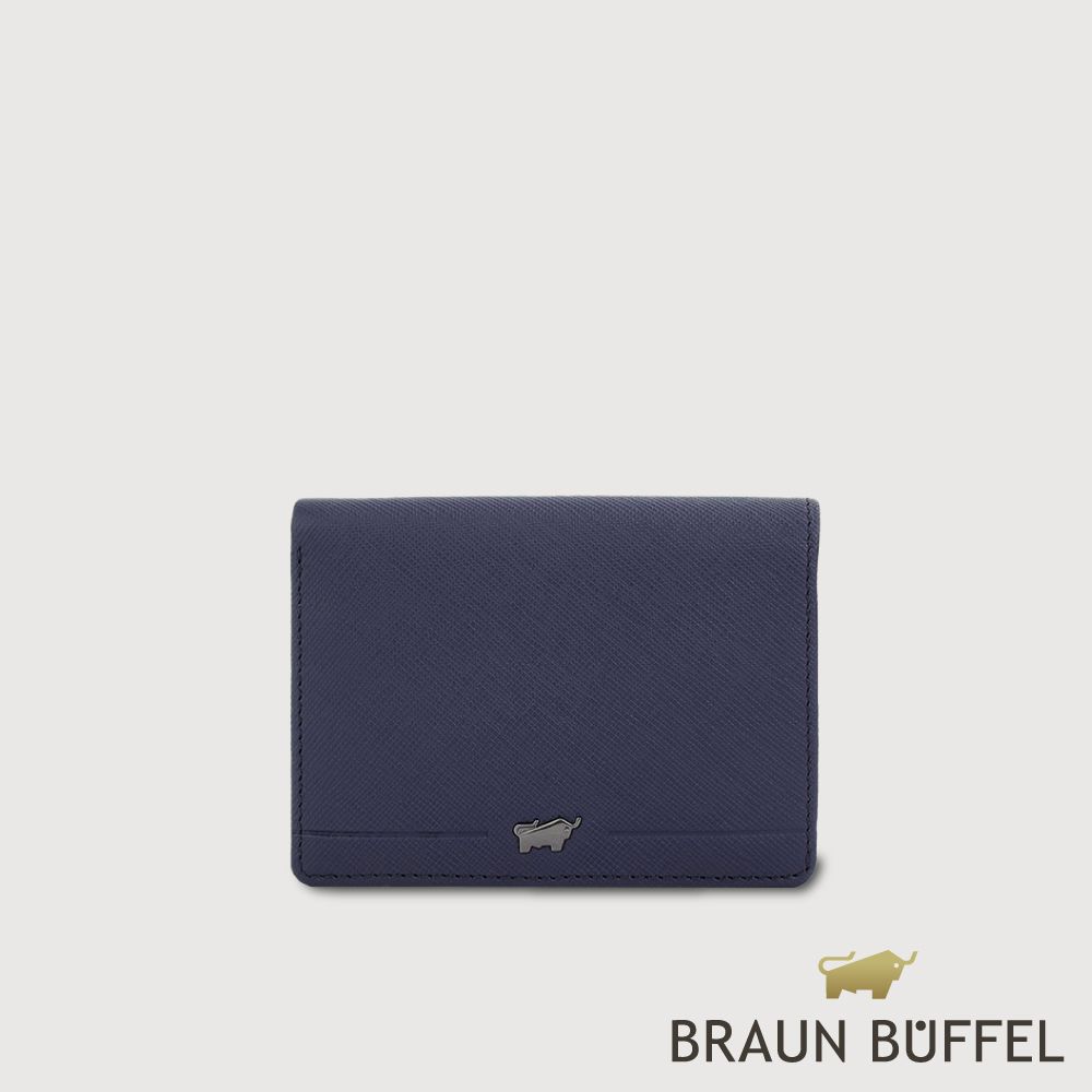 【BRAUN BUFFEL 德國小金牛】台灣總代理 格瑞克-E 名片短夾-深藍/BF573-131-DB