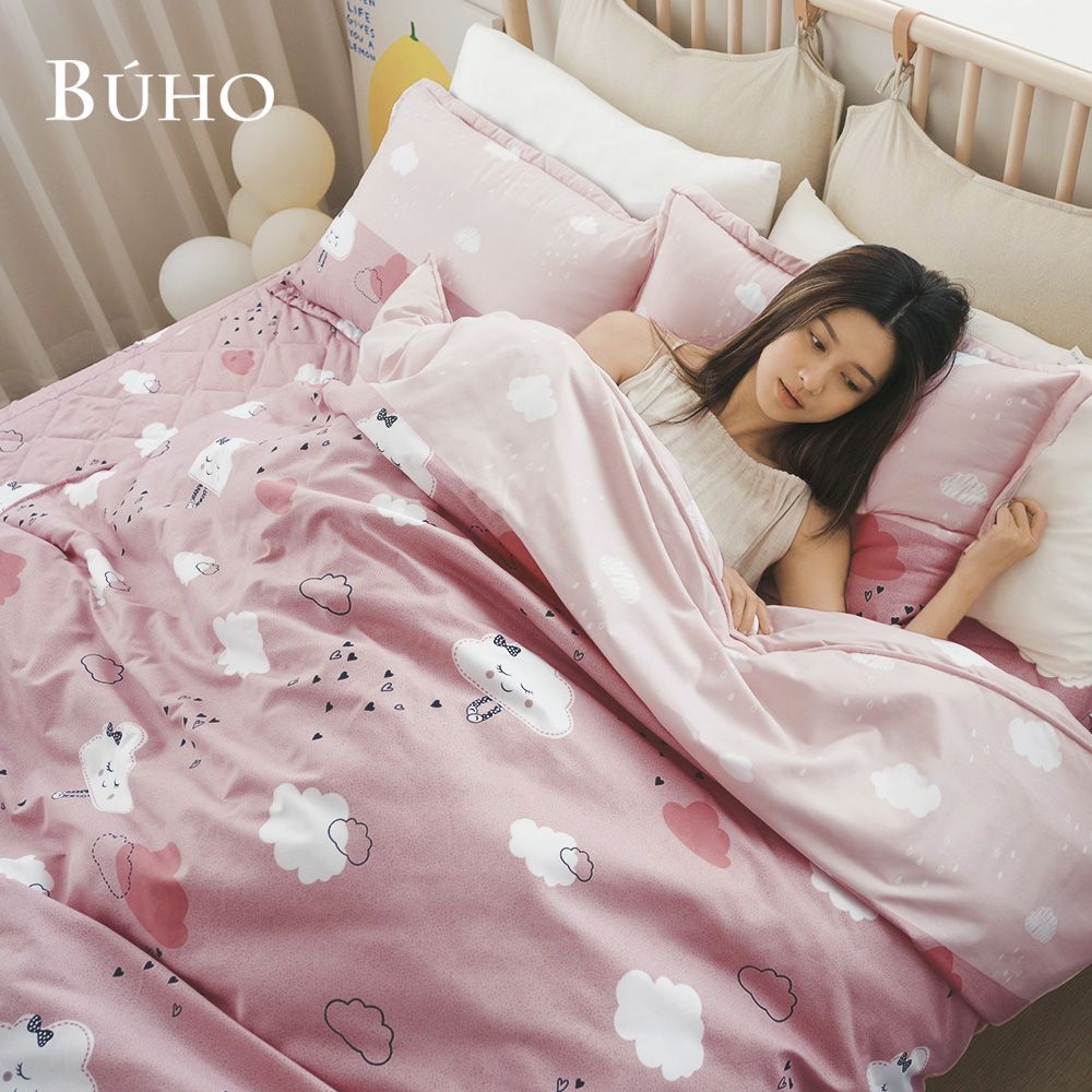 【BUHO布歐】舒柔安眠銀離子抗菌全鋪棉兩用被厚床包組-雙人特大 / 粉戀頻率