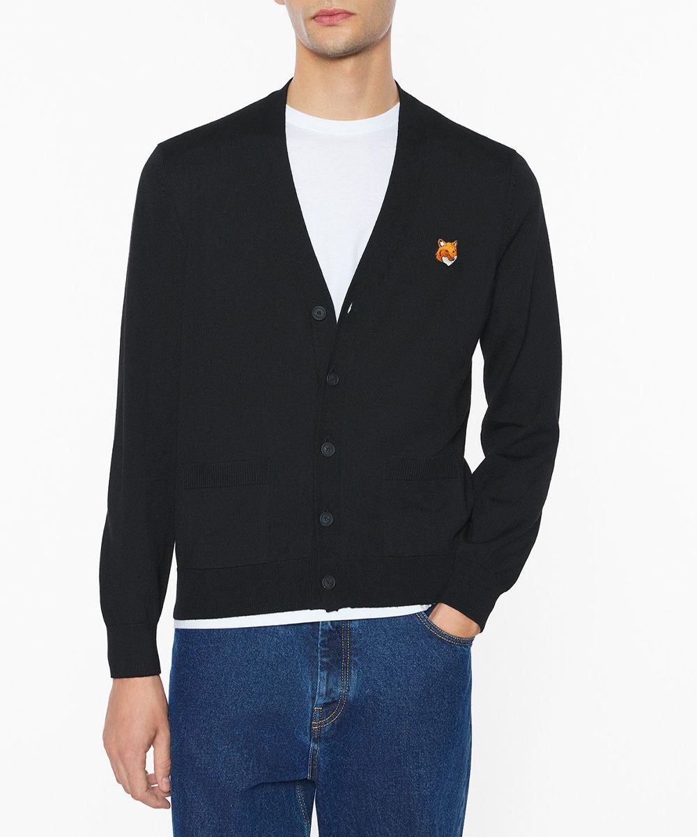 MAISON KITSUNÉ 午夜黑狐狸頭LOGO經典開襟針織衫_男/中性/ XL