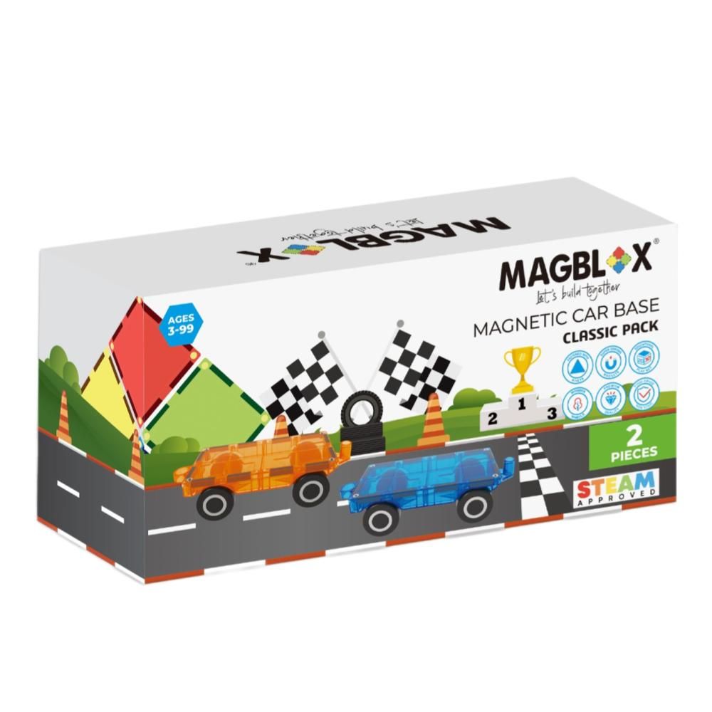 澳洲 Magblox® 美學磁力片/ 2 pcs/ 磁力車車/ 繽紛橘藍/ 共兩款封面隨機出貨