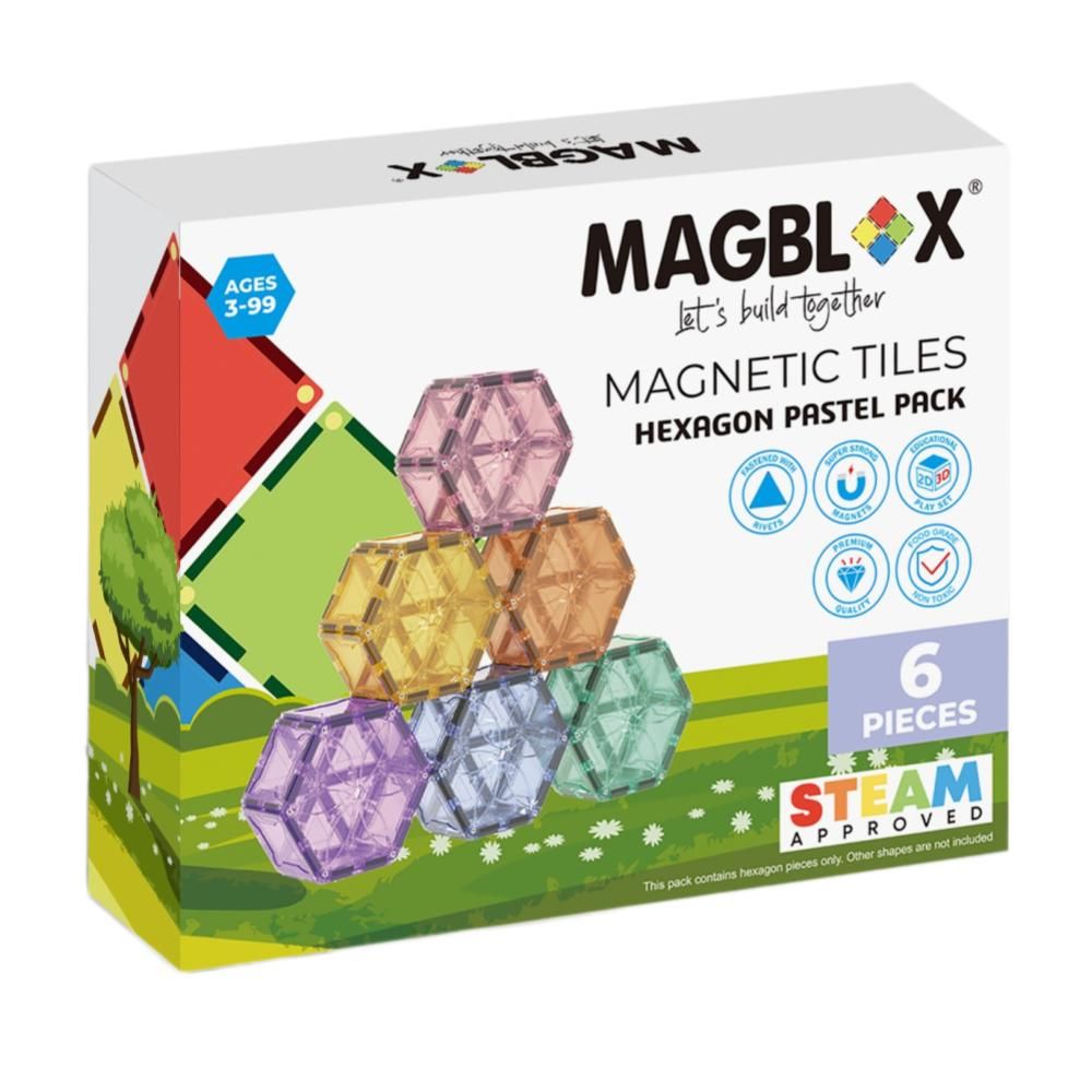 澳洲 Magblox® 美學磁力片/ 6 pcs/ 六角形粉彩色/ 共兩款封面隨機出貨
