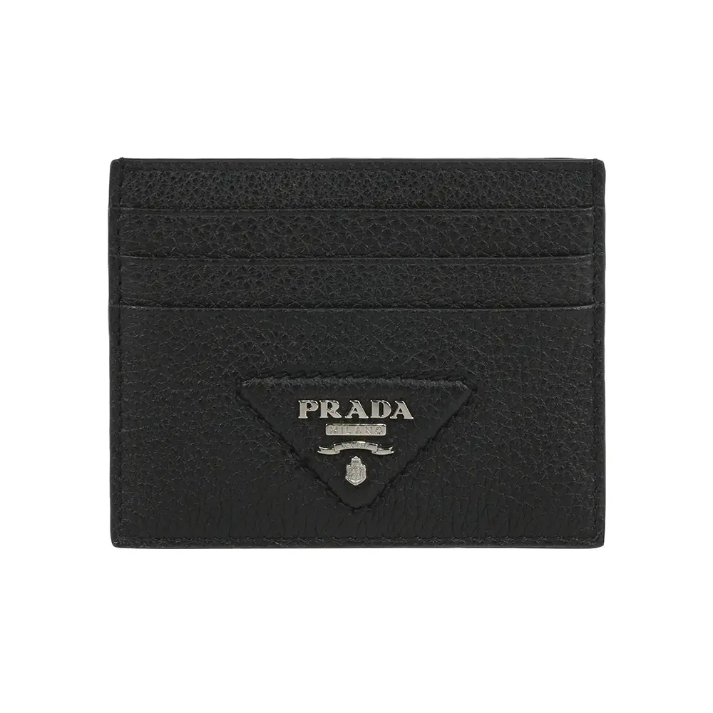 【PRADA】縫線三角Logo 6卡名片夾/卡片夾(黑色)/ 平行輸入