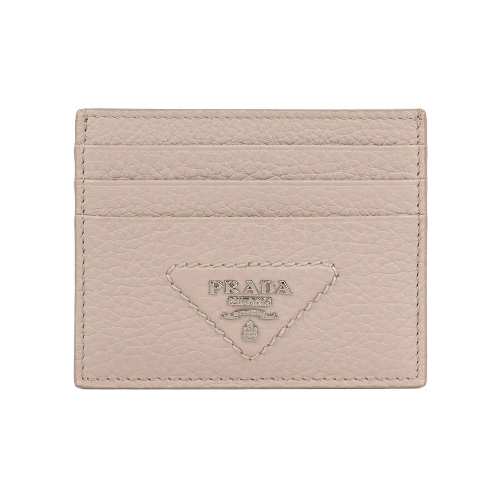 【PRADA】縫線三角Logo 6卡名片夾/卡片夾(荷花粉)/ 平行輸入