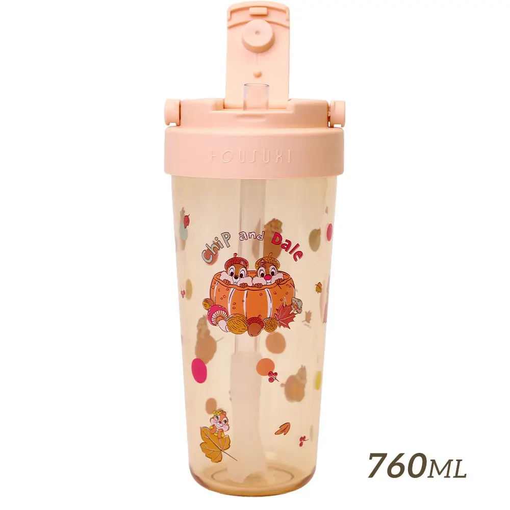 HOUSUXI迪士尼奇奇蒂蒂Tritan輕透舒吸杯/ 附彈跳吸管/ 760ml