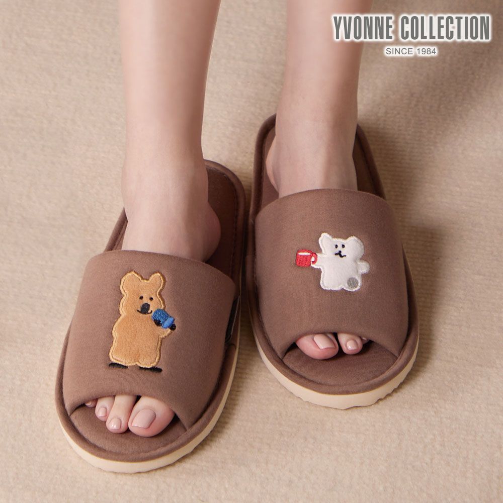 YVONNE COLLECTION DINOTAENG | 咖啡開口室內拖鞋-可可棕L