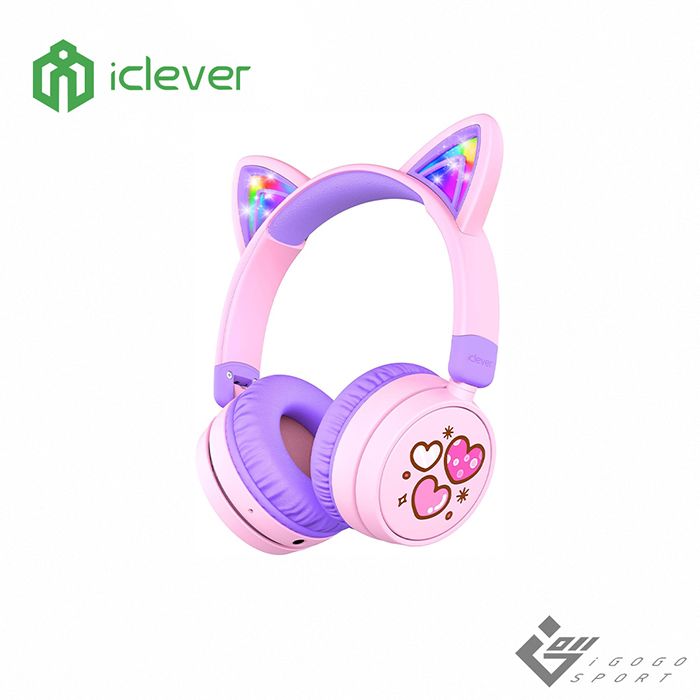 iClever BTH21炫光無線兒童耳機/ 粉紫色