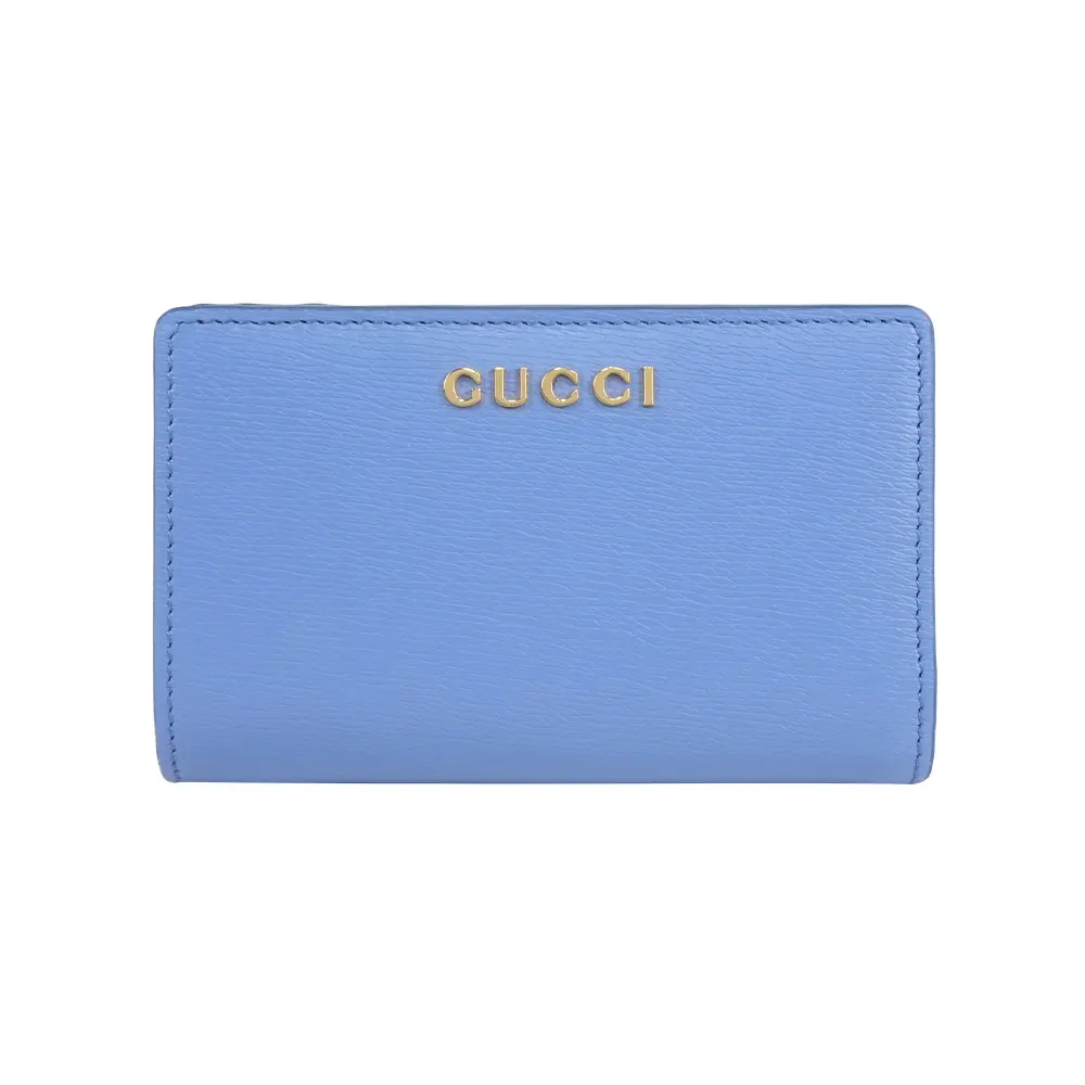 【GUCCI】金字Logo 拉鍊零錢袋暗釦二折中夾(藍紫色)/ 平行輸入