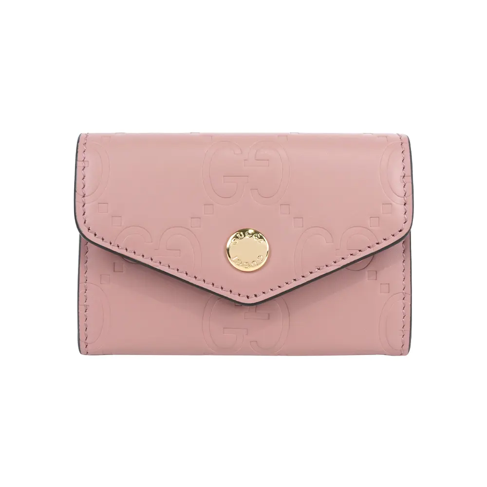 【GUCCI】GG Logo 壓紋牛皮釦式卡片夾/名片夾(玫瑰粉)/ 平行輸入