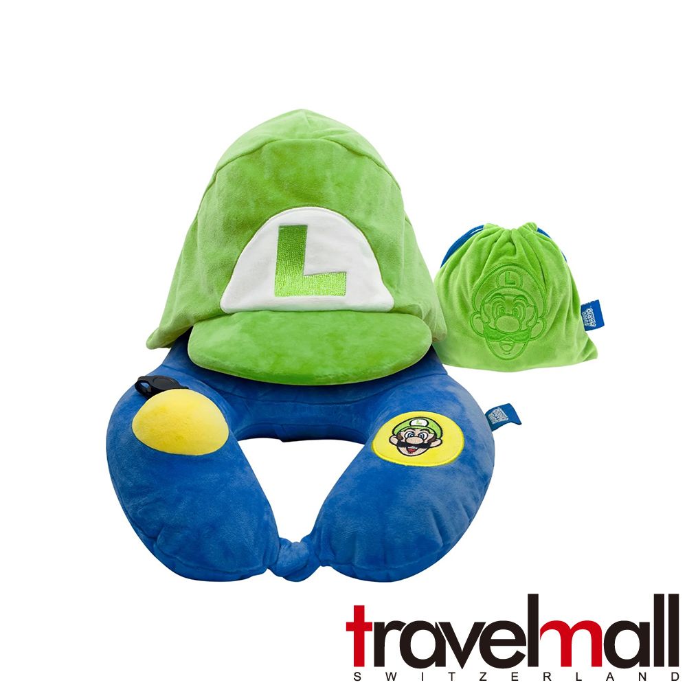 Travelmall超級瑪利歐連帽充氣枕/ 路易吉