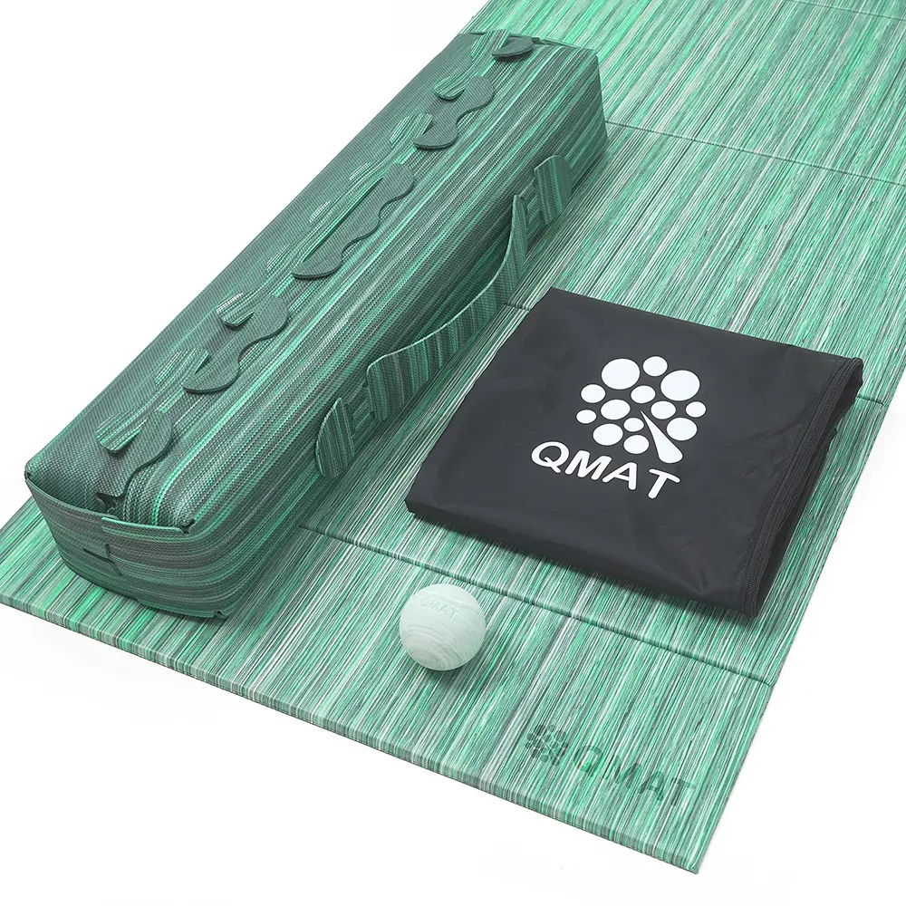【QMAT】聖誕禮物組/ 折疊瑜珈墊+筋膜球+皮料手提包組 Y009-綠