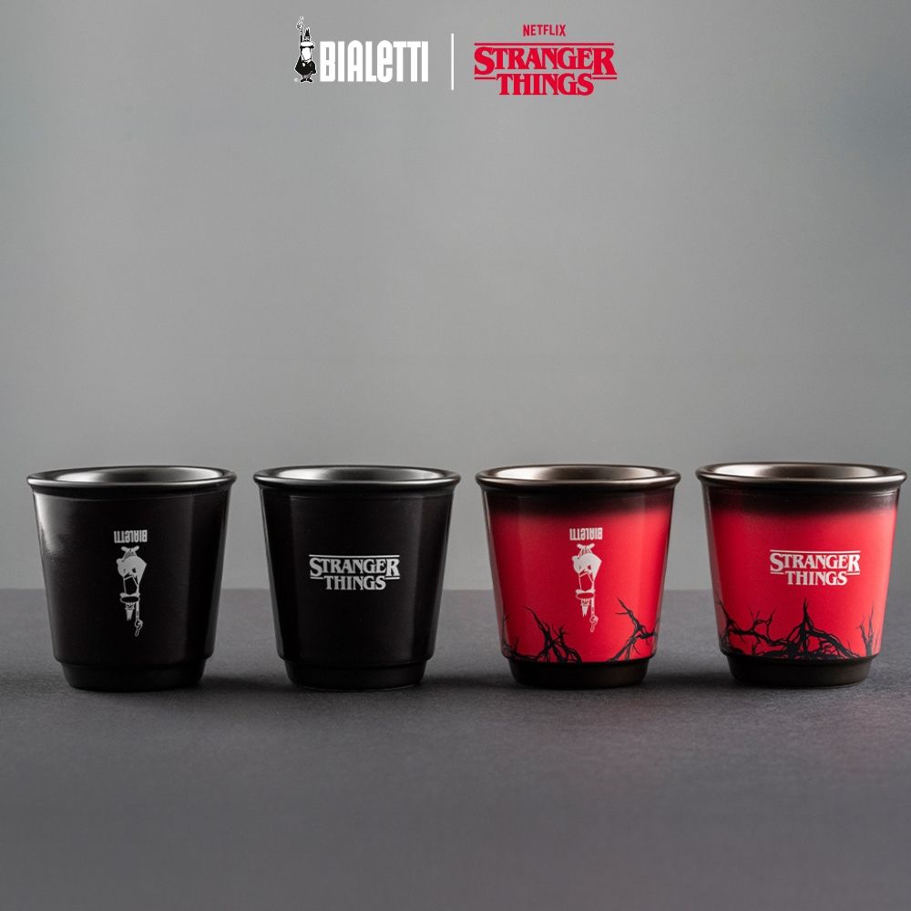 【BIALETTI 比亞樂堤】 Stranger Things怪奇物語-詭影濃縮咖啡杯組 4入一組-熱感應變色杯款(黑變紅)