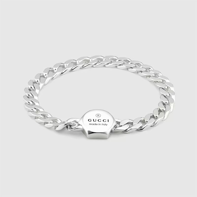 GUCCI TRADEMARK 六角型商標古巴手鍊 925純銀 飾品 古馳/ 17cm/ 平行輸入