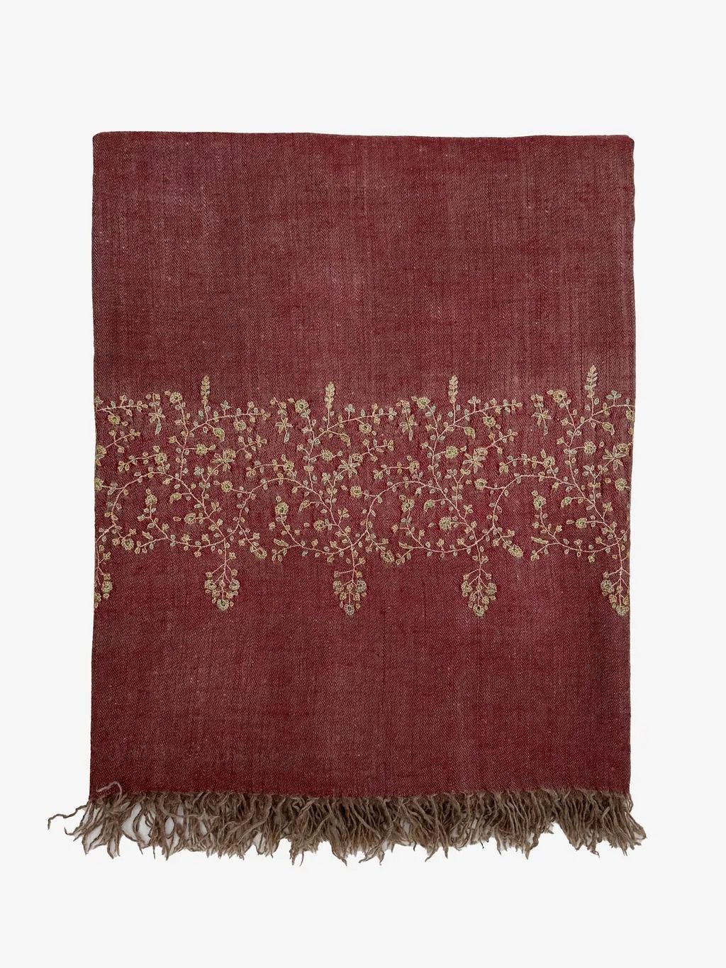 《Bala Shawls》Double Face Embroidered Pashmina 雙色手工藤蔓刺繡大披肩/ 紅