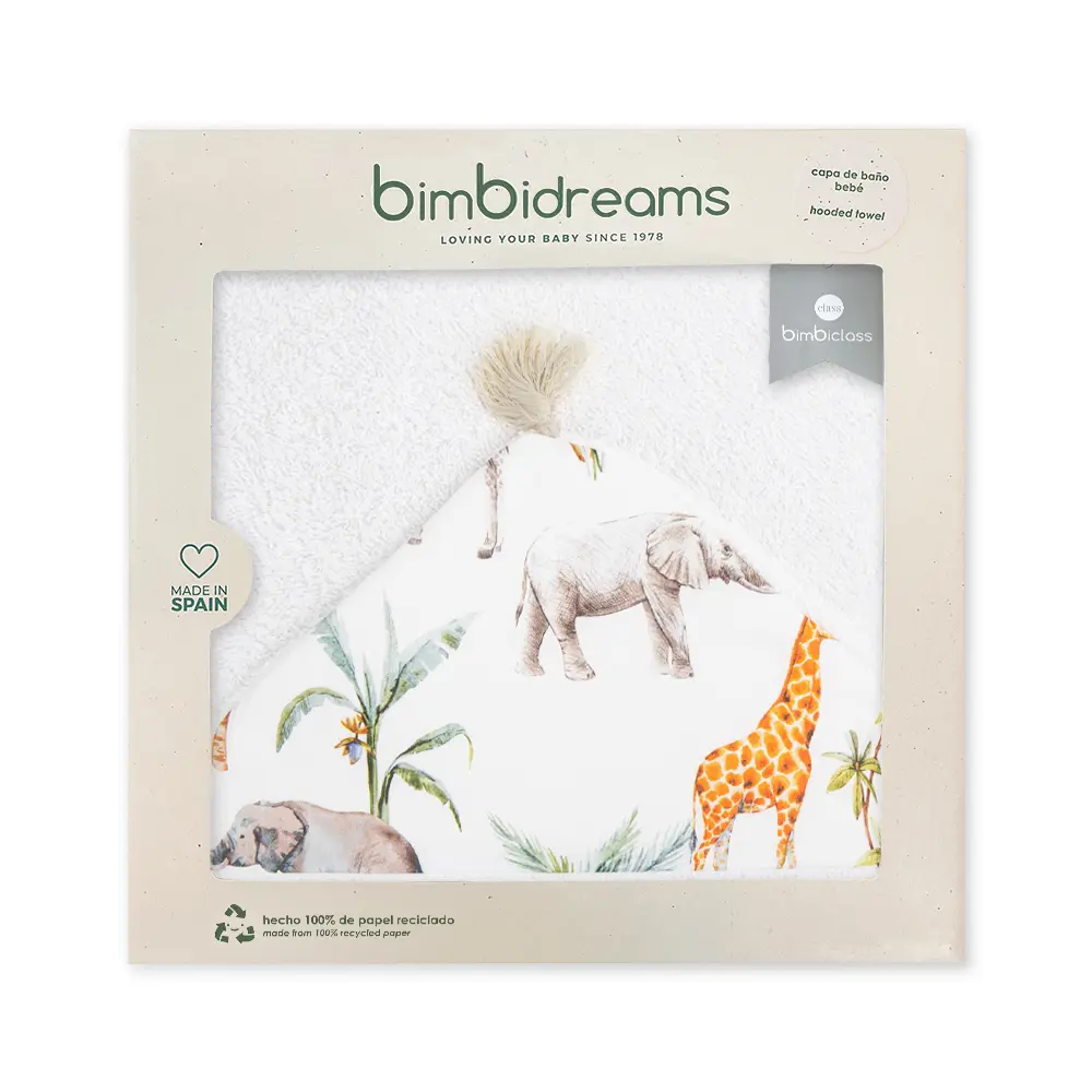 【Bimbidreams】竹纖維流蘇連帽浴巾禮盒 100x100cm/ 動物王國(白)