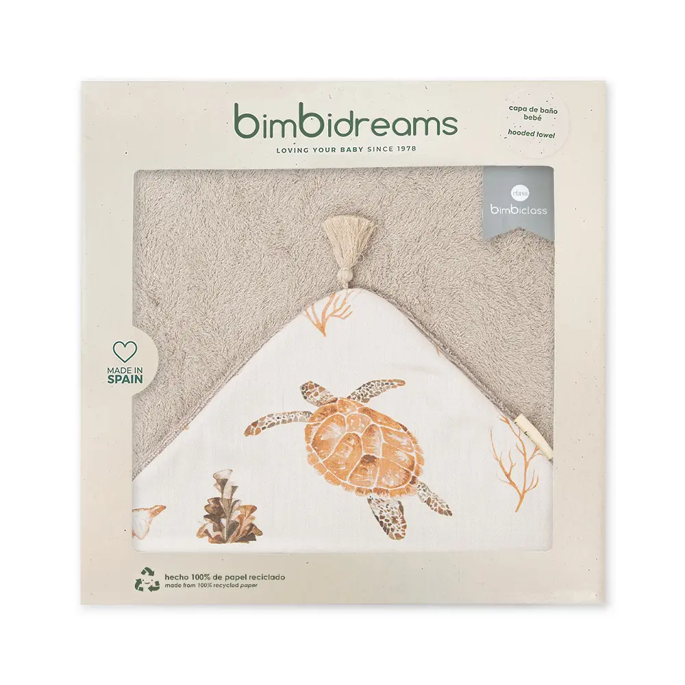 【Bimbidreams】竹纖維流蘇連帽浴巾禮盒 100x100cm/ 小海龜(褐)