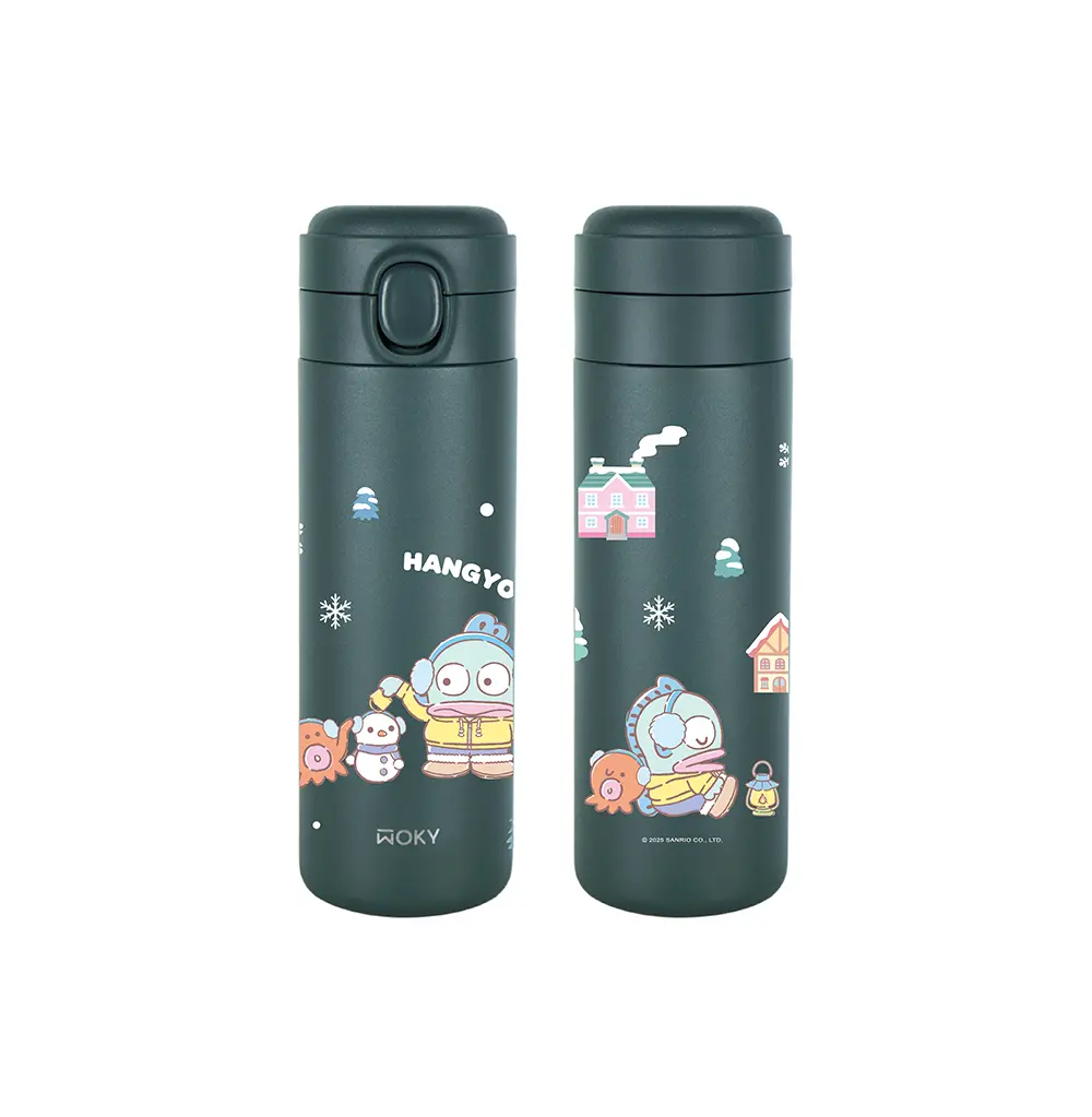WOKY沃廚 x SANRIO輕芯鈦瓷彈蓋保溫瓶/ 450ml/ 聖誕快樂/ 人魚漢頓/ 綠