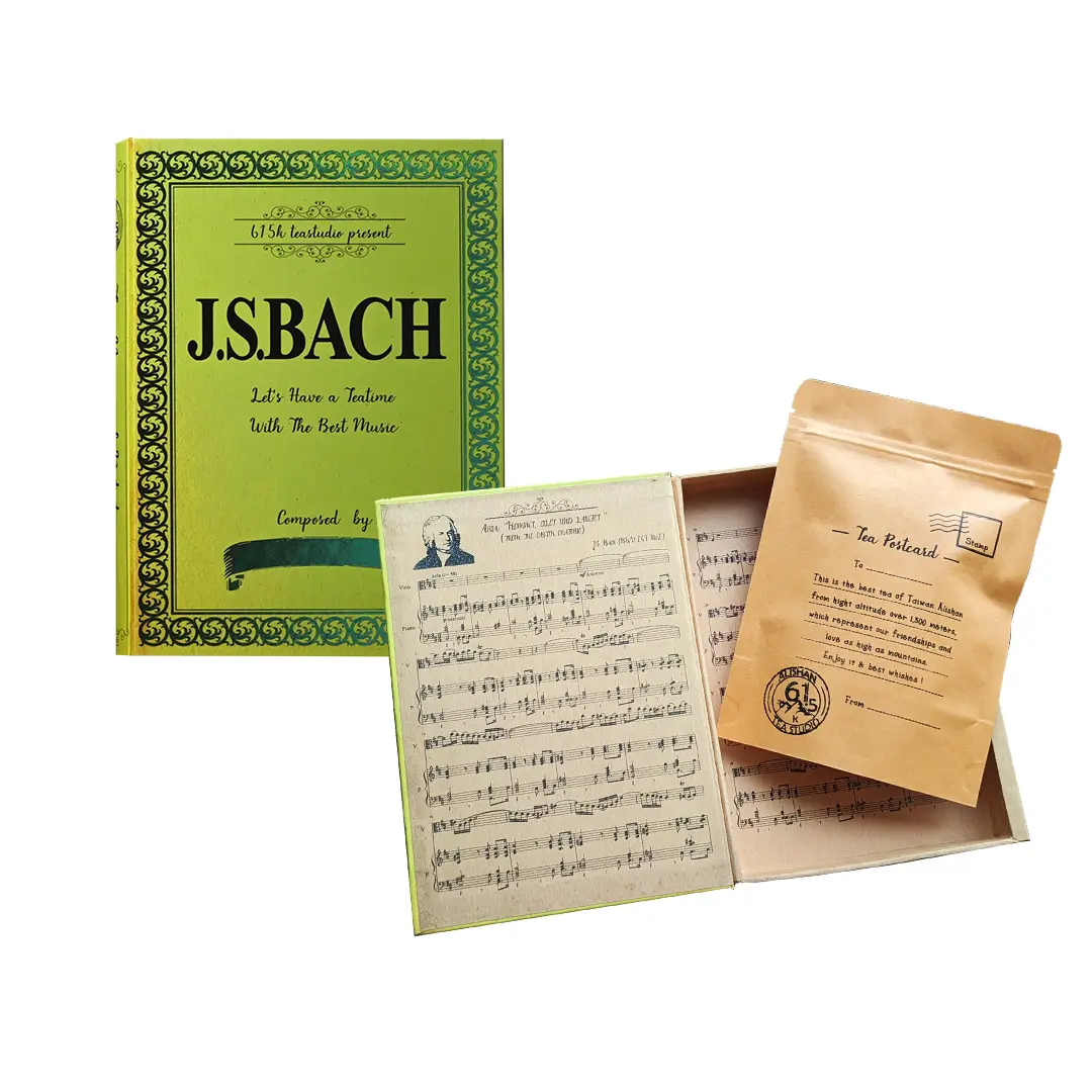 茶屋書店古典樂譜風阿里山原片茶包禮盒/ 巴哈/ 青心綠茶/ 附提袋