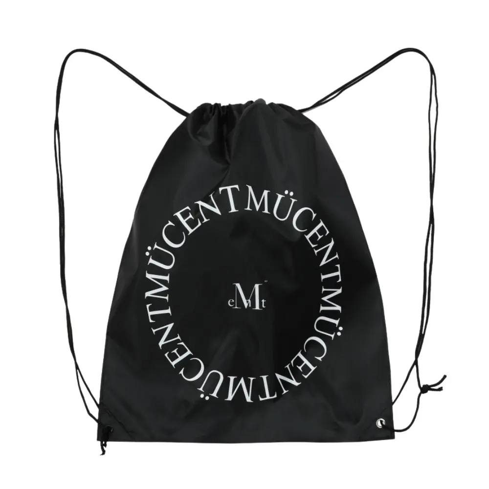 韓國 MUCENT ARC LOGO GYM SACK 簡約弧形字母抽繩後背包 黑色Black