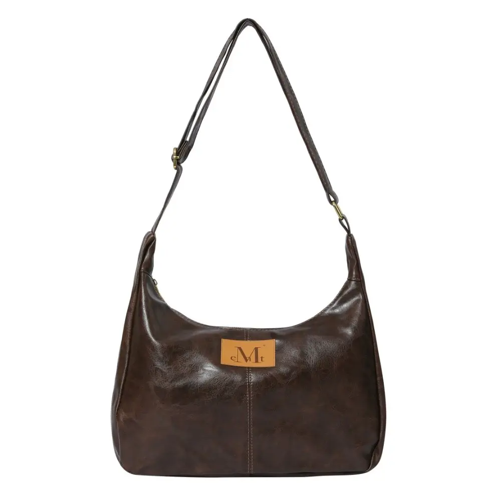 韓國 MUCENT MERIN GOLD LINE LEATHER SHOULDER BAG 極簡金飾質感肩背包 棕色Brown