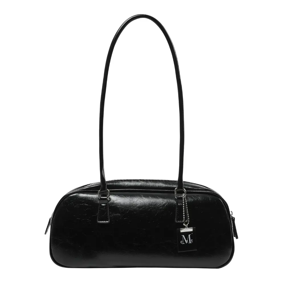 韓國 MUCENT ROMA CRACK KEYRING BOWLING BAG 皺褶紋理附吊飾保齡球包 黑色Black
