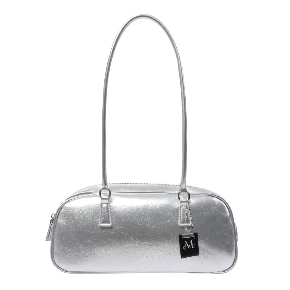 韓國 MUCENT ROMA CRACK KEYRING BOWLING BAG 皺褶紋理附吊飾保齡球包 銀色Silver