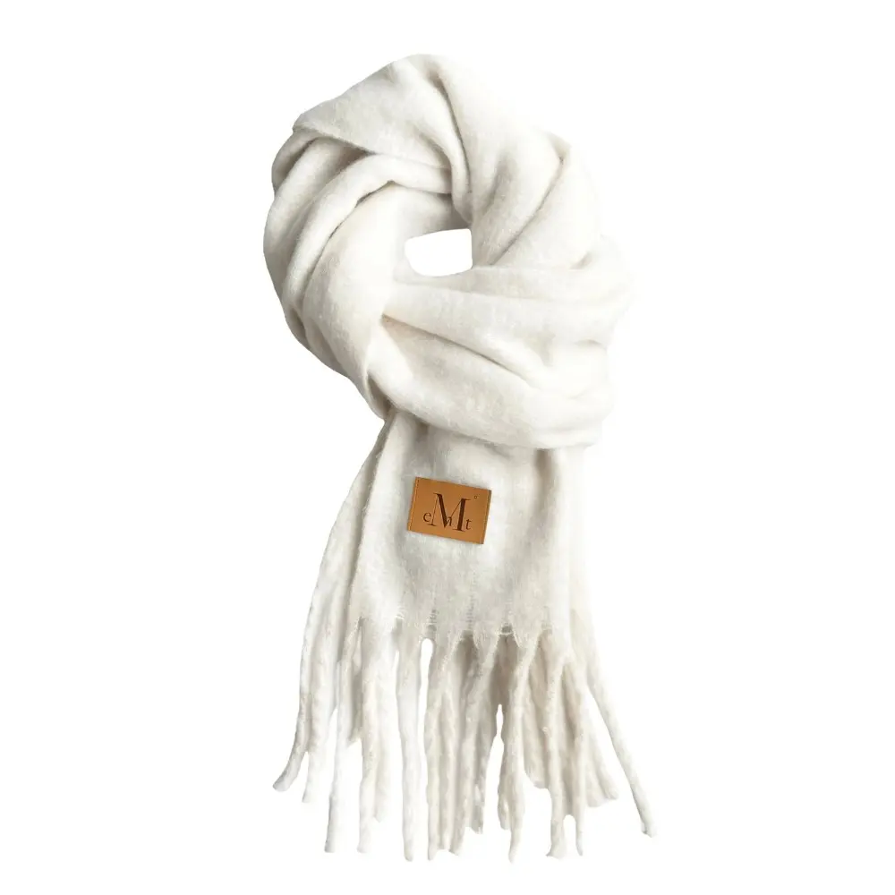 韓國 MUCENT SIGNATURE MUFFLER 經典流蘇圍巾 長版 皮革標象牙白Ivory