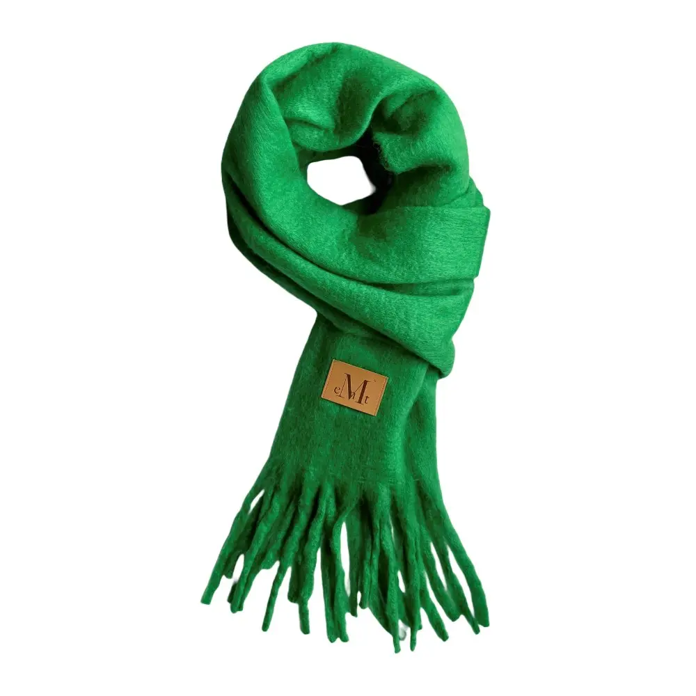 韓國 MUCENT SIGNATURE MUFFLER 經典流蘇圍巾 長版 皮革標綠色Green