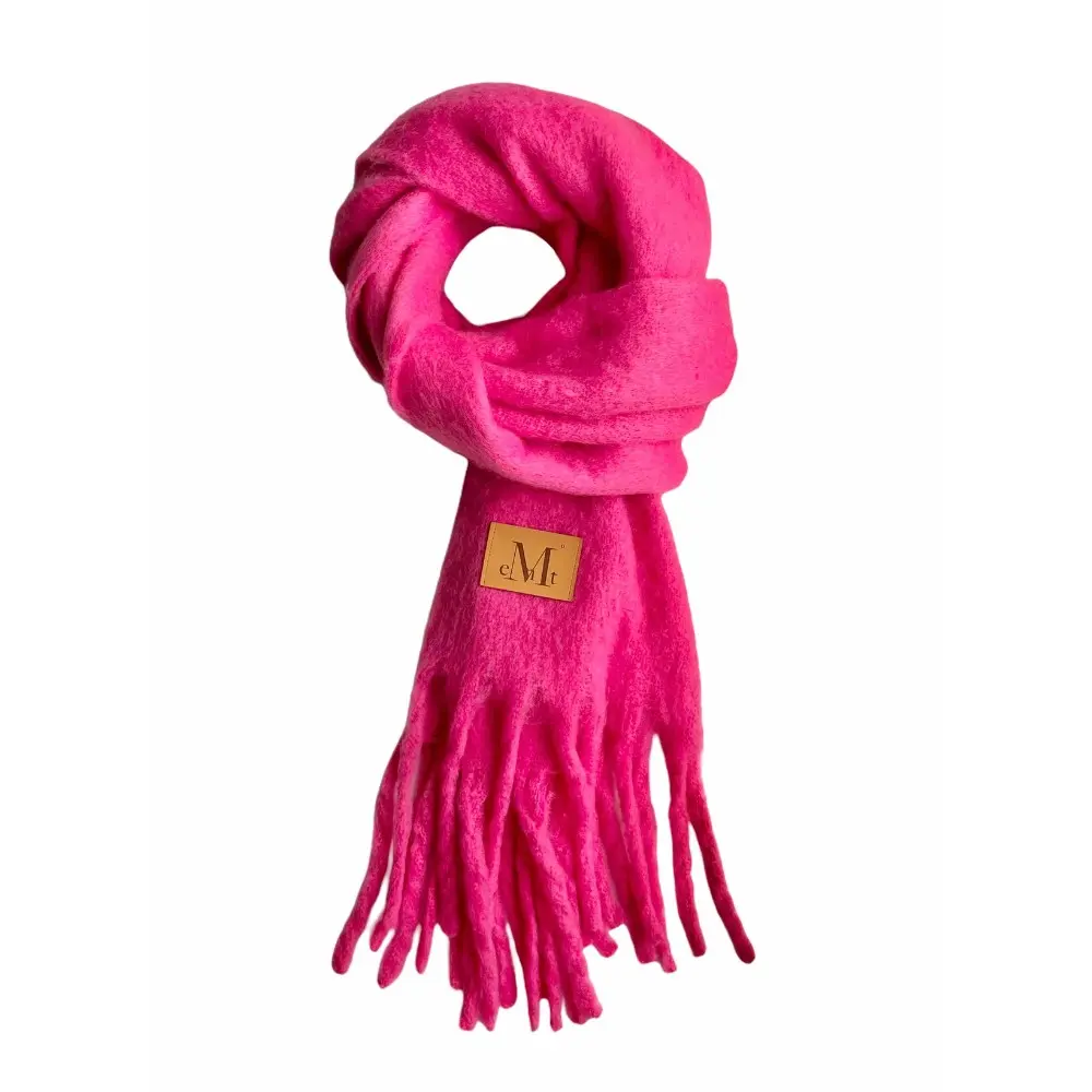 韓國 MUCENT SIGNATURE MUFFLER 經典流蘇圍巾 長版 皮革標玫瑰粉Rose Pink