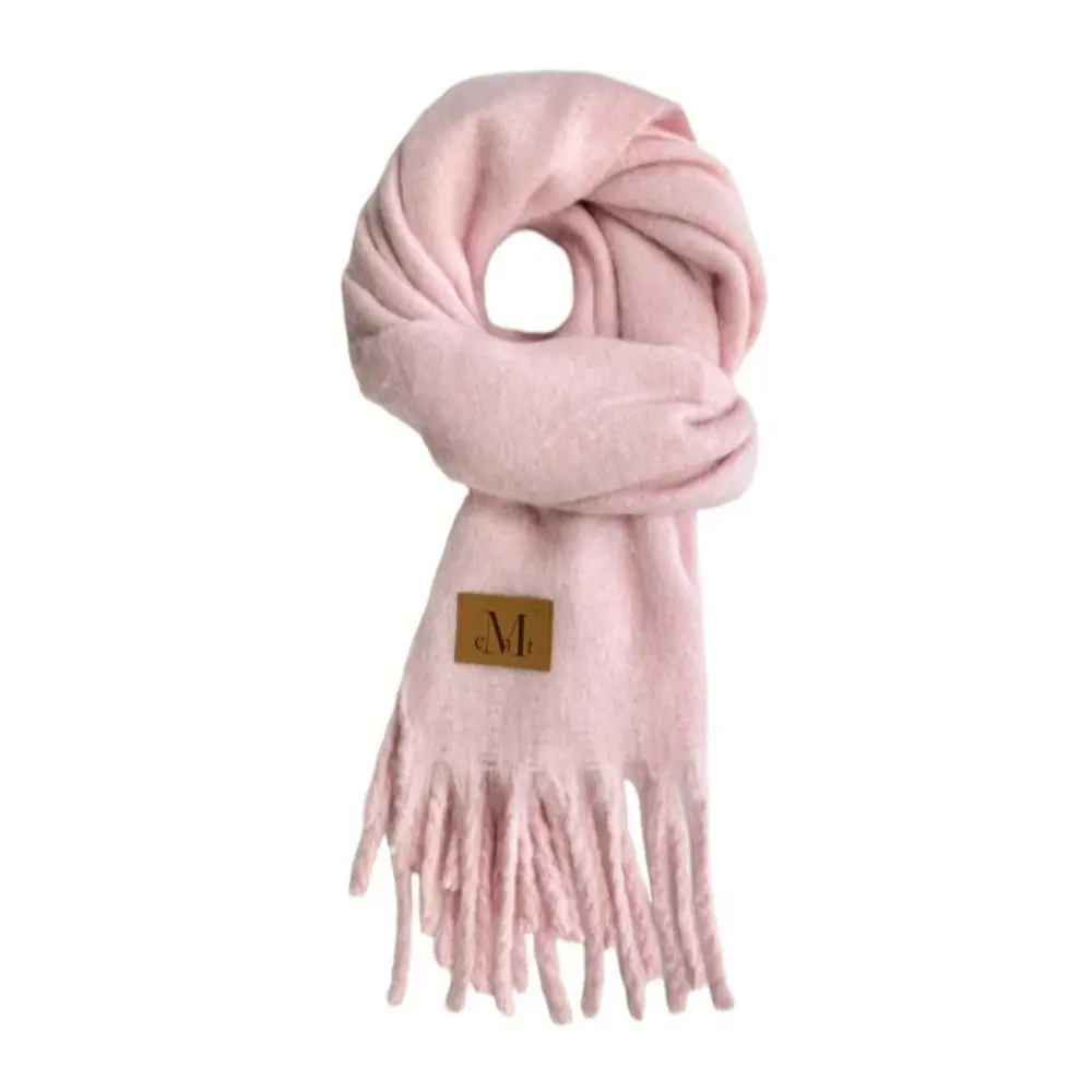 韓國 MUCENT SIGNATURE MUFFLER 經典流蘇圍巾 長版 皮革標嬰兒粉Baby Pink