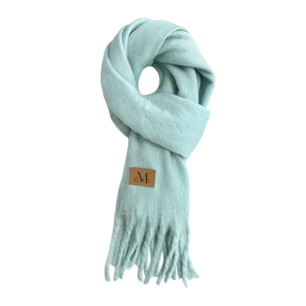 韓國 MUCENT SIGNATURE MUFFLER 經典流蘇圍巾 長版 皮革標薄荷綠Mint