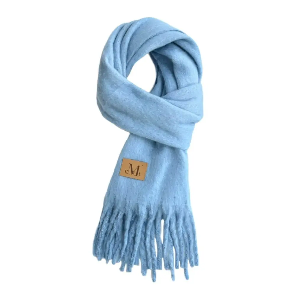 韓國 MUCENT SIGNATURE MUFFLER 經典流蘇圍巾 長版 皮革標天空藍Sora