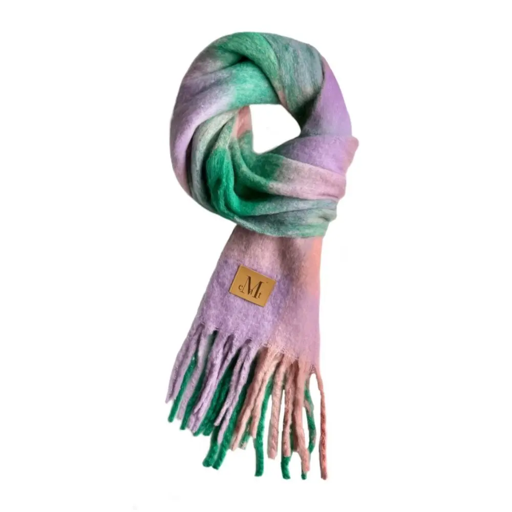 韓國 MUCENT SIGNATURE MUFFLER 經典流蘇圍巾 長版 皮革標綠格紋Green Check