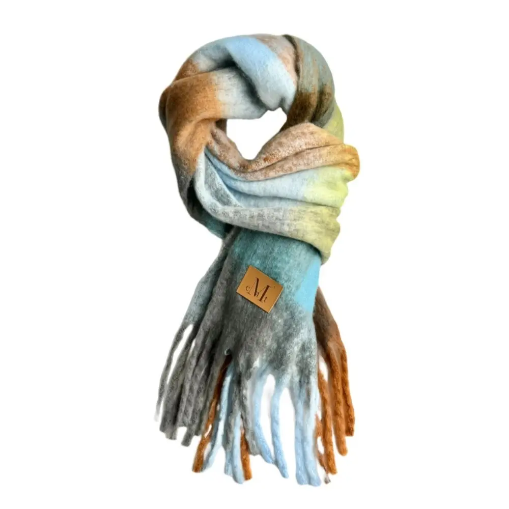 韓國 MUCENT SIGNATURE MUFFLER 經典流蘇圍巾 長版 皮革標卡其格紋Khaki Check
